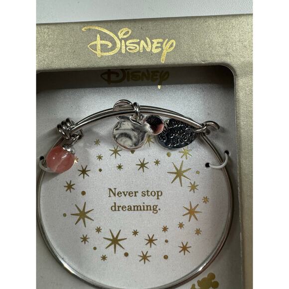 Disney Mickey Mouse Bangle Bracelet One Size Silver NEW Never Stop Dreaming - Picture 3 of 3